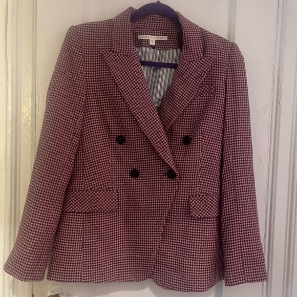 Veronica Beard Fahey Dickey Pink Houndstooth Blazer NWOT